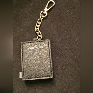 Anne Klein Black Pebbled Leather Key Fob with Gold Chain Bag Charm Keychain